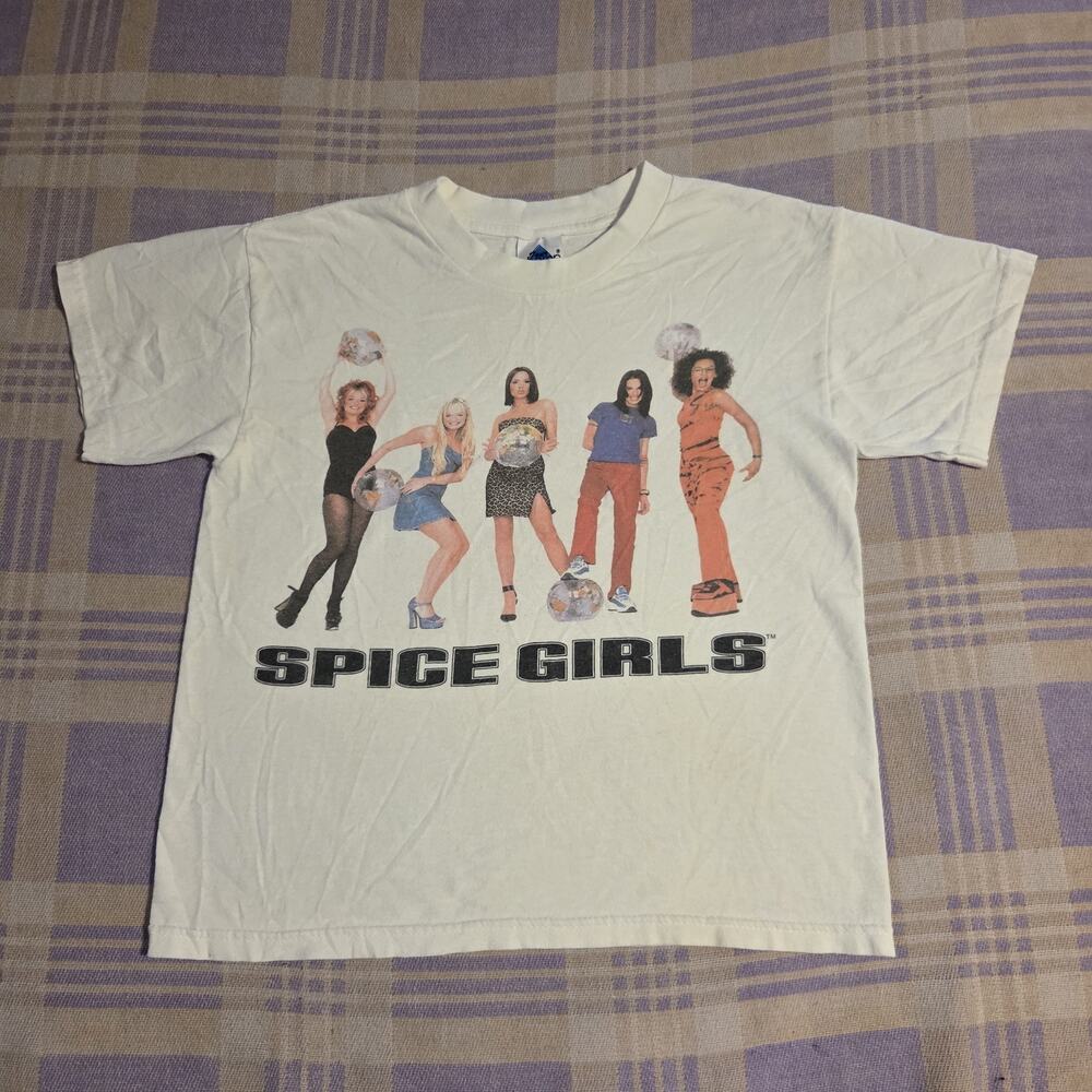 Vintage Spice Girls Shirt Size Small White Disco Music Short Sleeve 90s Y2k